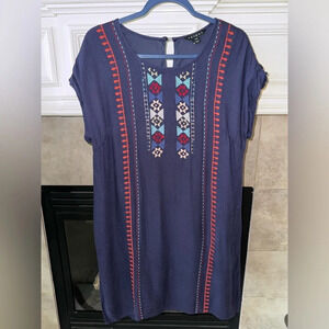 Tribal Floral Embroidered Shift Dress Women’s Aztec Boho Southwestern- Size M